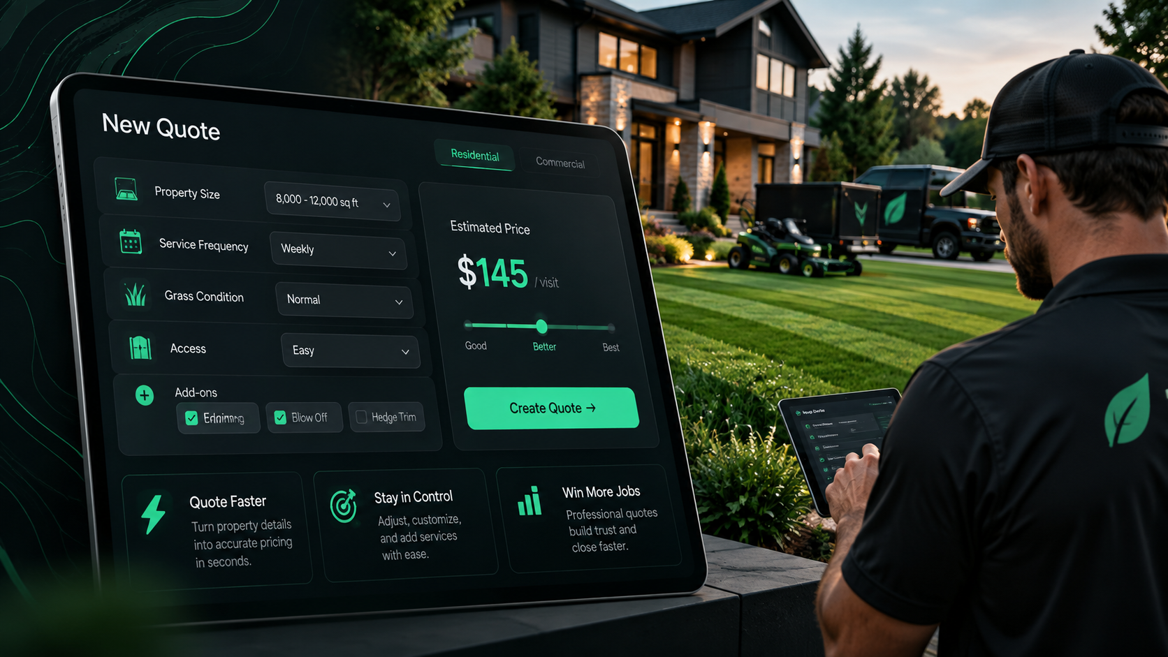 Lawn care quoting workflow using structured pricing rules